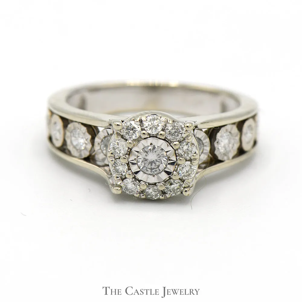 Illusion Set Diamond Cluster Ring with Diamond Accents in 10k White Gold