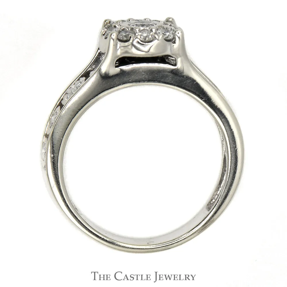 Illusion Set Diamond Cluster Ring with Diamond Accents in 10k White Gold