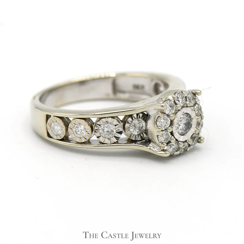 Illusion Set Diamond Cluster Ring with Diamond Accents in 10k White Gold