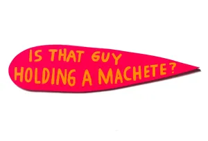 is that guy holding a machete?