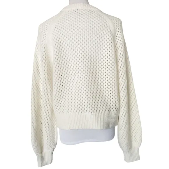 JOIE Cream Wool/Alpaca Blend Open Knit Crew Neck Boxy Balloon Sleeve Sweater M
