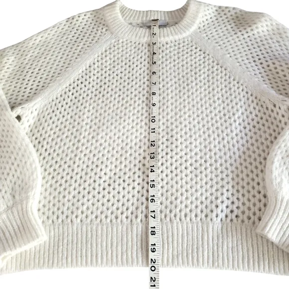 JOIE Cream Wool/Alpaca Blend Open Knit Crew Neck Boxy Balloon Sleeve Sweater M