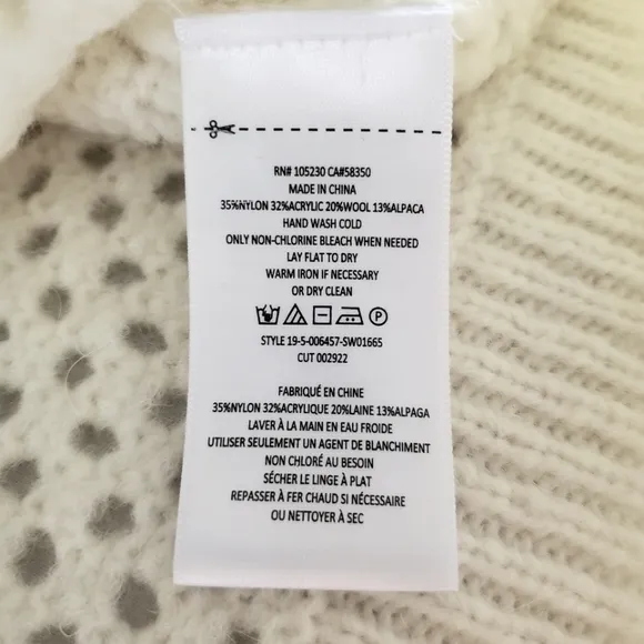 JOIE Cream Wool/Alpaca Blend Open Knit Crew Neck Boxy Balloon Sleeve Sweater M