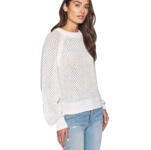 JOIE Cream Wool/Alpaca Blend Open Knit Crew Neck Boxy Balloon Sleeve Sweater M