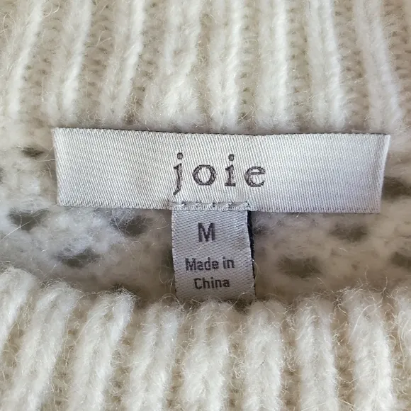 JOIE Cream Wool/Alpaca Blend Open Knit Crew Neck Boxy Balloon Sleeve Sweater M