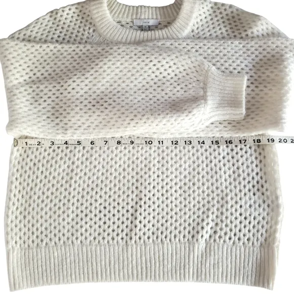 JOIE Cream Wool/Alpaca Blend Open Knit Crew Neck Boxy Balloon Sleeve Sweater M