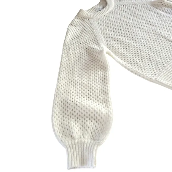 JOIE Cream Wool/Alpaca Blend Open Knit Crew Neck Boxy Balloon Sleeve Sweater M