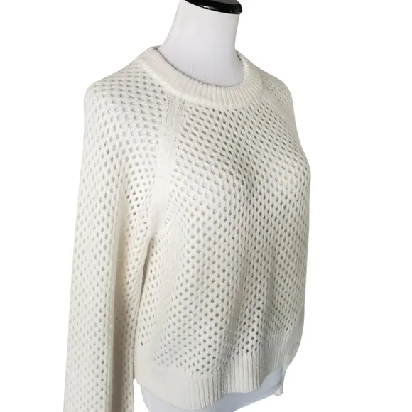 JOIE Cream Wool/Alpaca Blend Open Knit Crew Neck Boxy Balloon Sleeve Sweater M