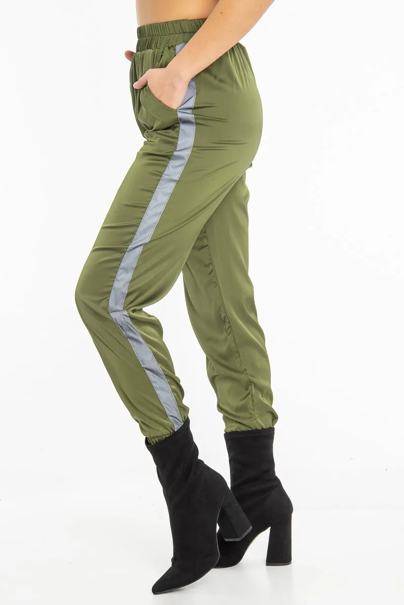 Khaki Reflective Stripe Detail Joggers - Rosealee