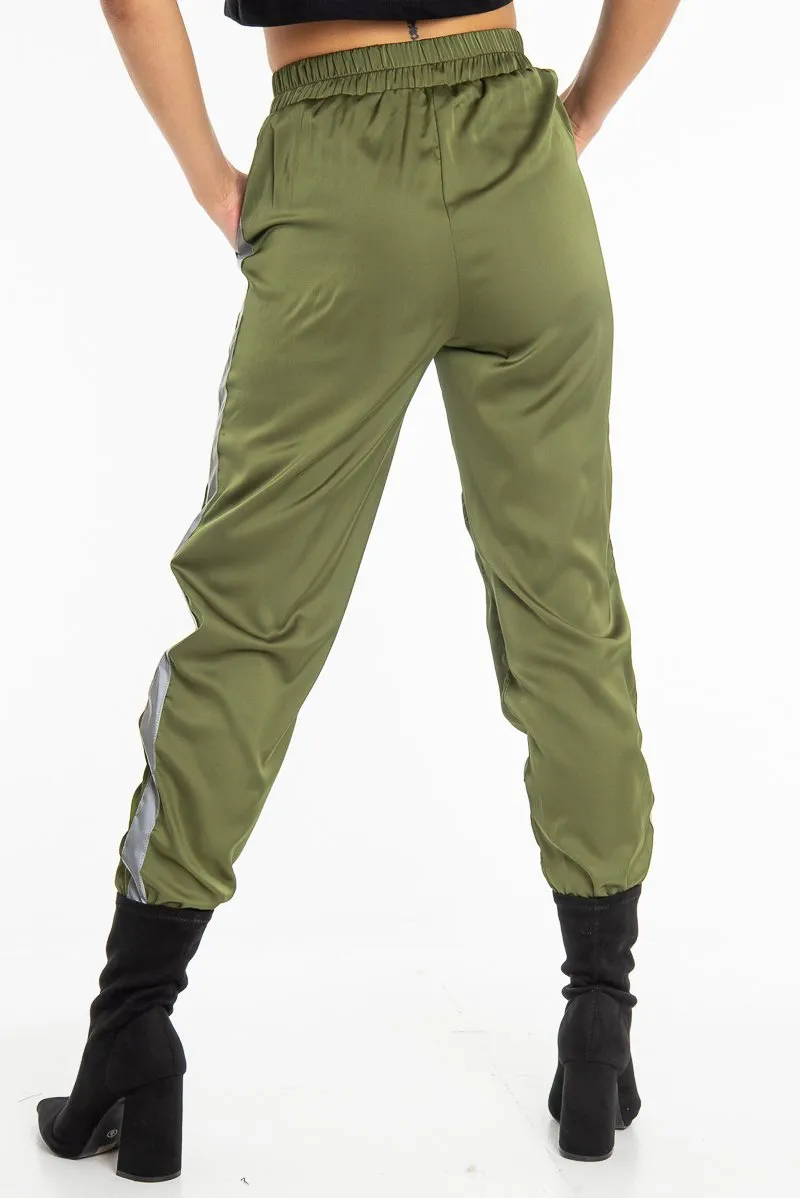 Khaki Reflective Stripe Detail Joggers - Rosealee