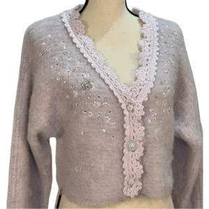 Kimchi Blue Madeline Embellished Cropped Cardigan Lilac size Large