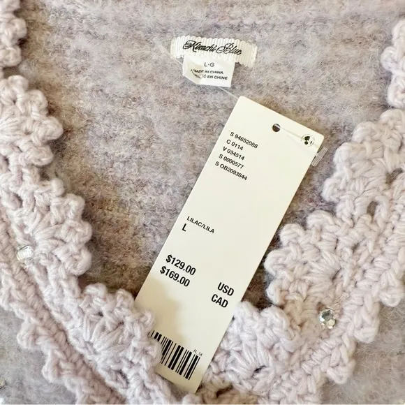Kimchi Blue Madeline Embellished Cropped Cardigan Lilac size Large