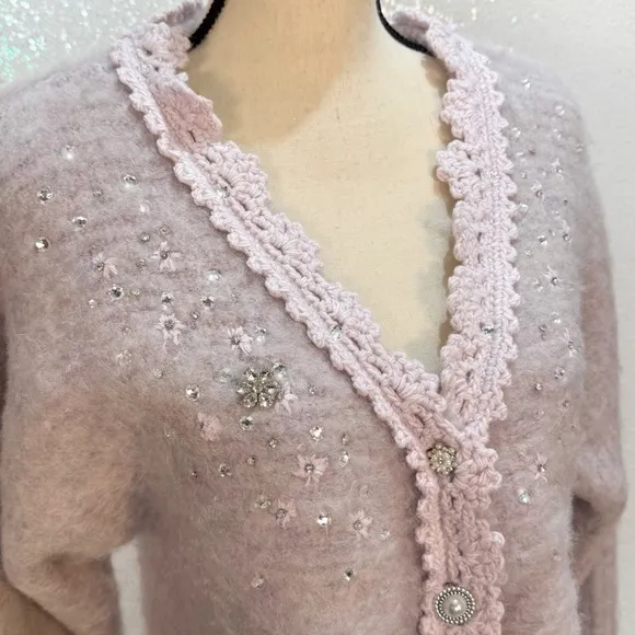 Kimchi Blue Madeline Embellished Cropped Cardigan Lilac size Large