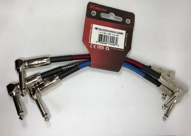 Kirlin 6" / 15cm Woven Angled - Angled Jack Patch Cables - Pack Of 3