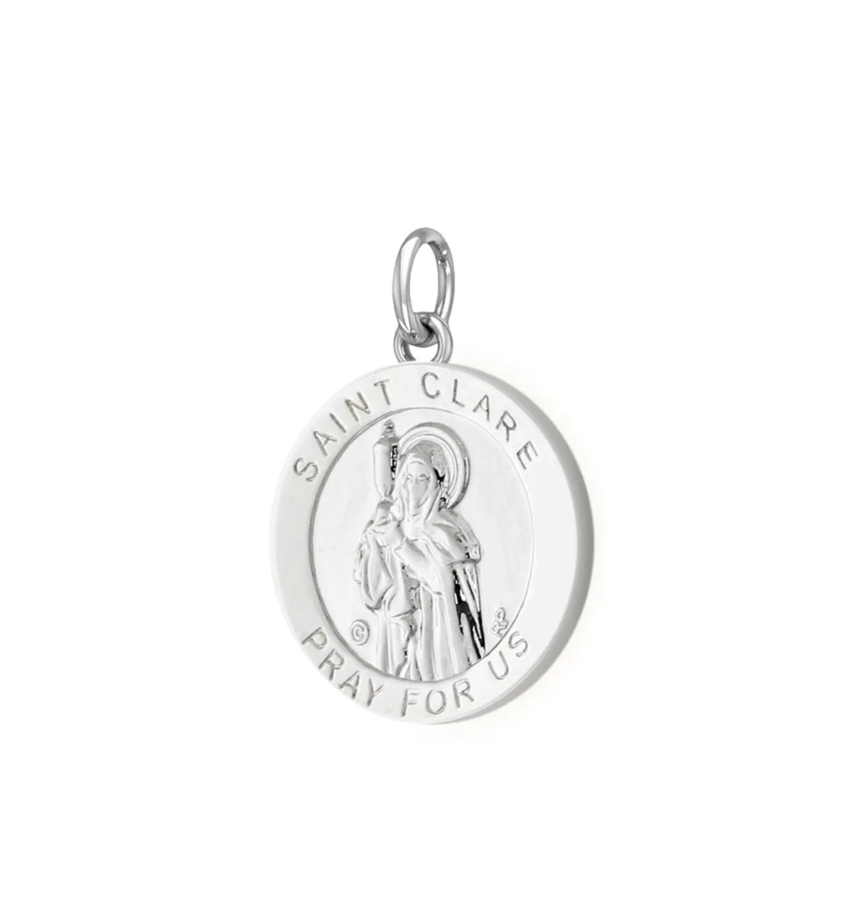 Ladies 925 Sterling Silver 18.5mm Polished  Saint Clare Medal Pendant Necklace