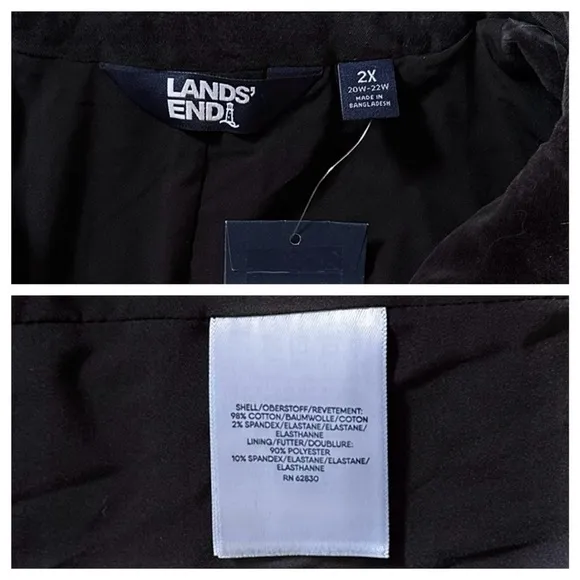 LANDS END NWT 2X Velvet Blazer Jacket • Black Charcoal Gray • Fall Winter