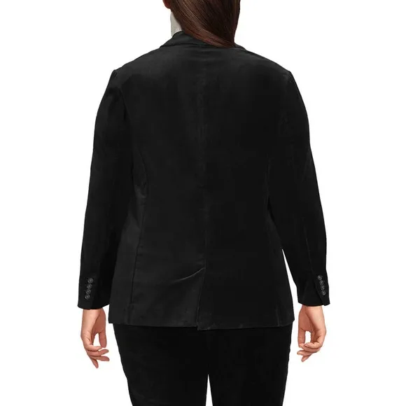 LANDS END NWT 2X Velvet Blazer Jacket • Black Charcoal Gray • Fall Winter