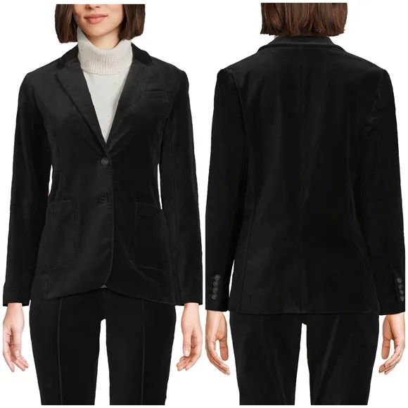 LANDS END NWT 2X Velvet Blazer Jacket • Black Charcoal Gray • Fall Winter