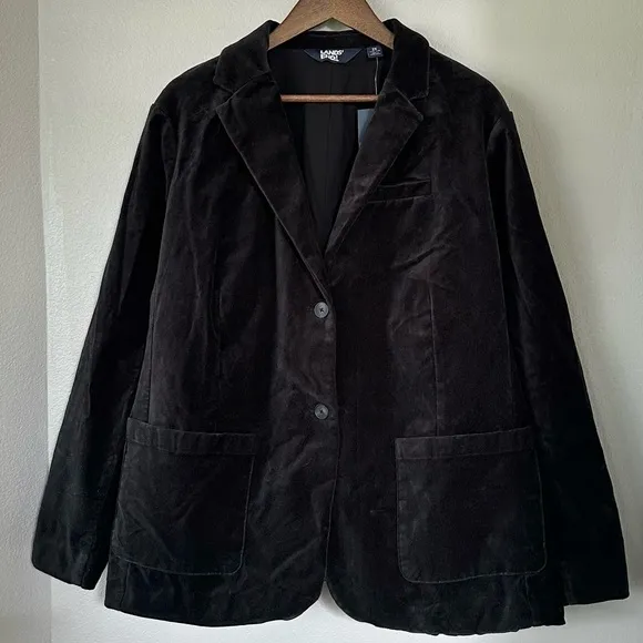 LANDS END NWT 2X Velvet Blazer Jacket • Black Charcoal Gray • Fall Winter