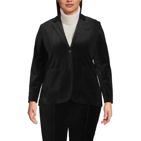 LANDS END NWT 2X Velvet Blazer Jacket • Black Charcoal Gray • Fall Winter