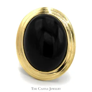 Large Oval Cabochon Black Onyx Ring in 14k Yellow Gold