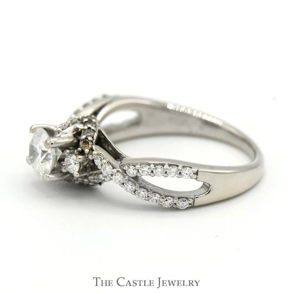 Le Vian 1cttw Round Diamond Solitaire Engagement Ring with Chocolate and White Diamond Accents in 14k White Gold