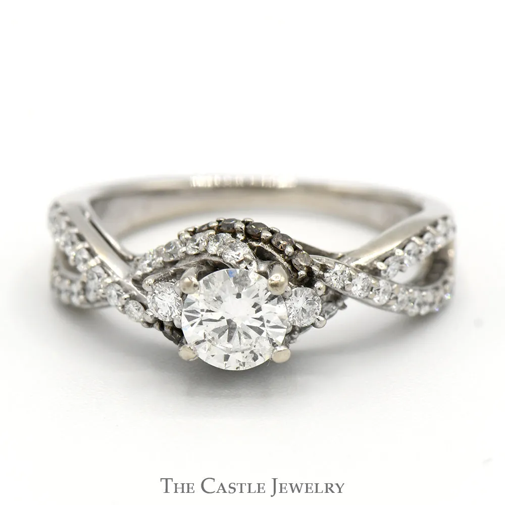 Le Vian 1cttw Round Diamond Solitaire Engagement Ring with Chocolate and White Diamond Accents in 14k White Gold