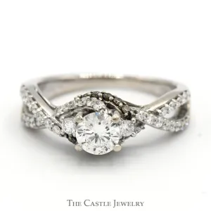 Le Vian 1cttw Round Diamond Solitaire Engagement Ring with Chocolate and White Diamond Accents in 14k White Gold