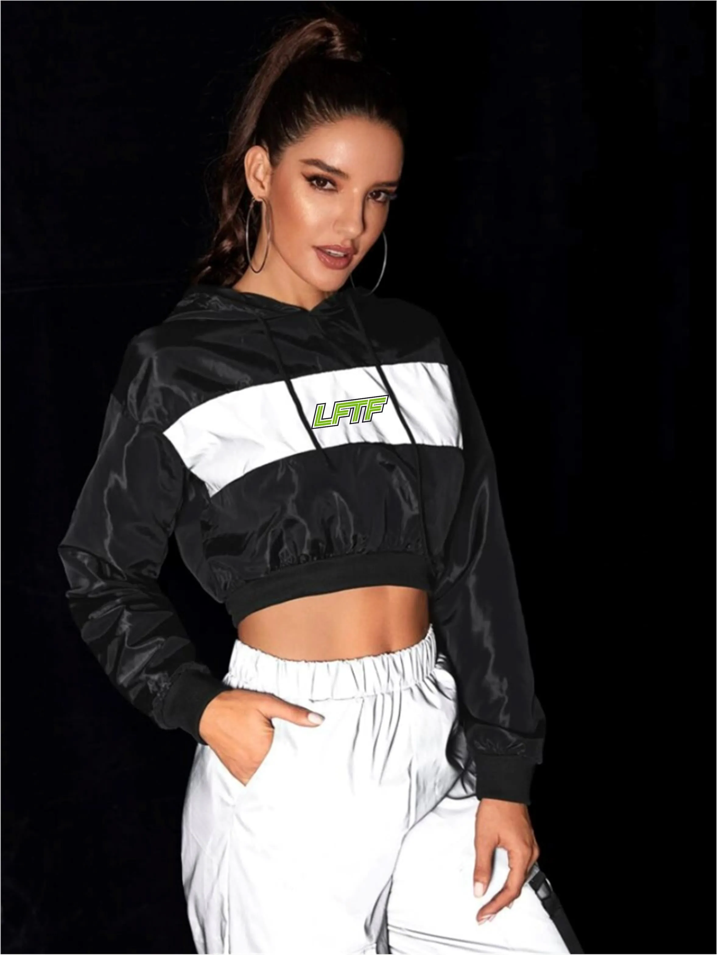 LFTF Black Reflective Crop Hoodie