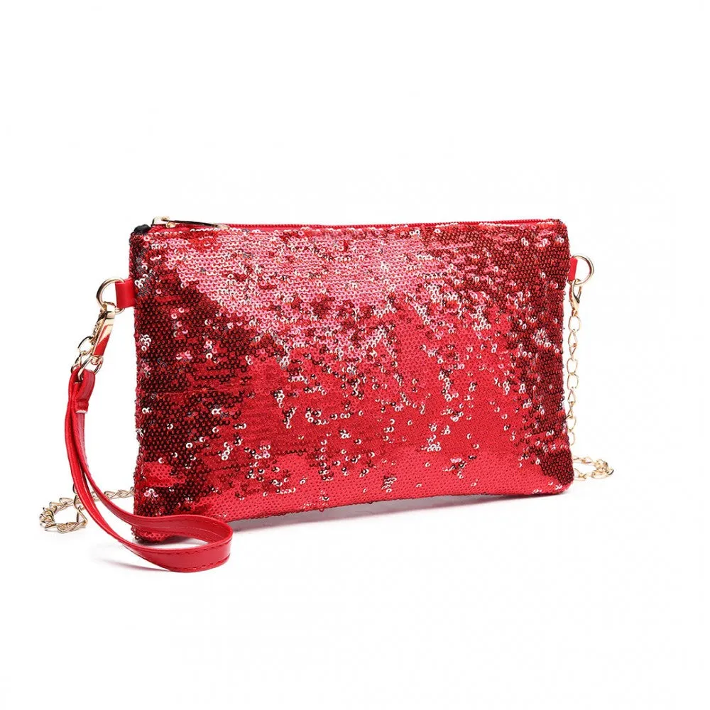 Lh1765 Rd- Miss Lulu Sequins Clutch Evening Bag Red