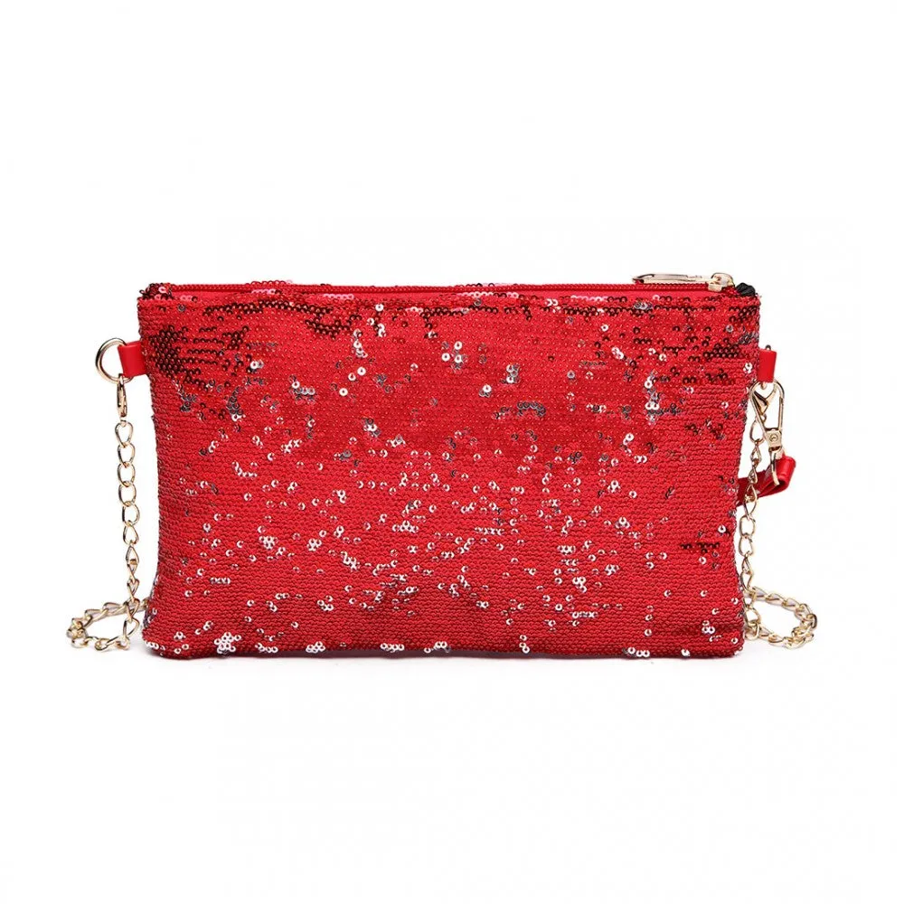 Lh1765 Rd- Miss Lulu Sequins Clutch Evening Bag Red