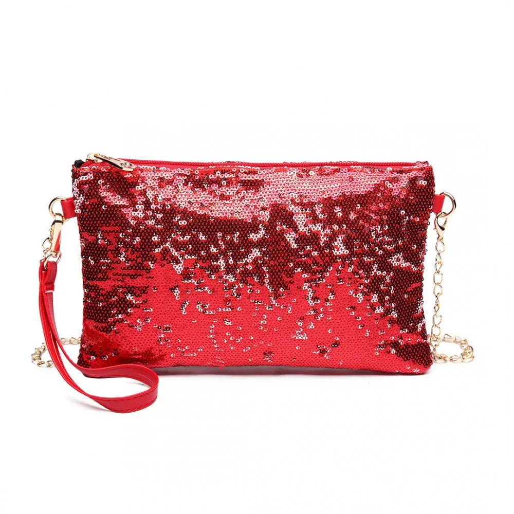Lh1765 Rd- Miss Lulu Sequins Clutch Evening Bag Red