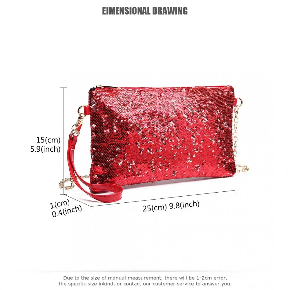 Lh1765 Rd- Miss Lulu Sequins Clutch Evening Bag Red