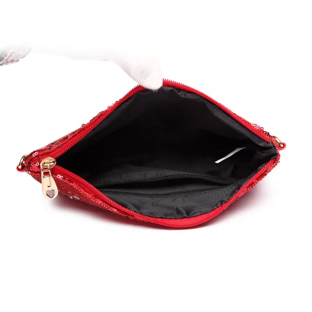 Lh1765 Rd- Miss Lulu Sequins Clutch Evening Bag Red