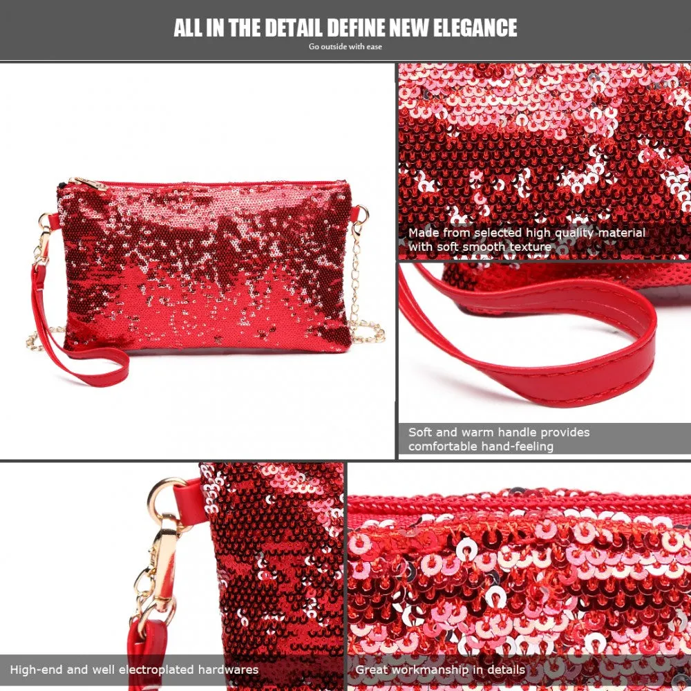 Lh1765 Rd- Miss Lulu Sequins Clutch Evening Bag Red