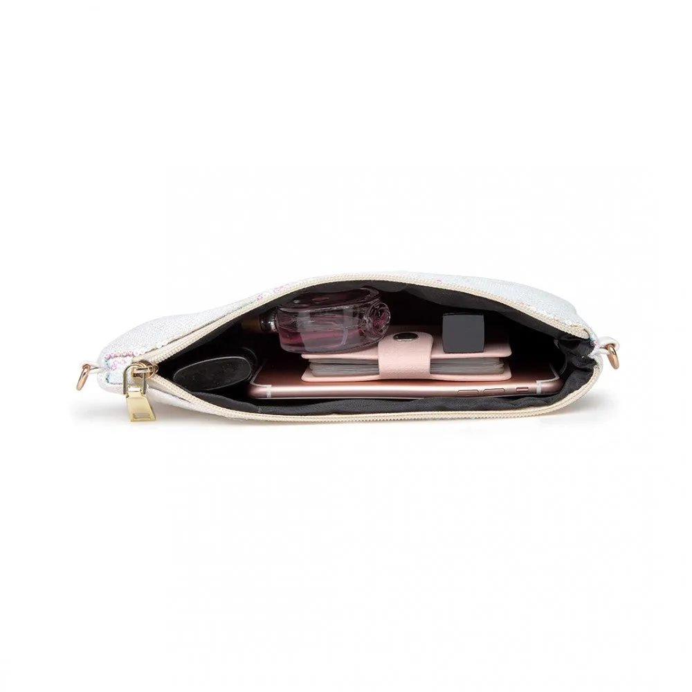 Lh1765 We- Miss Lulu Sequins Clutch Evening Bag White