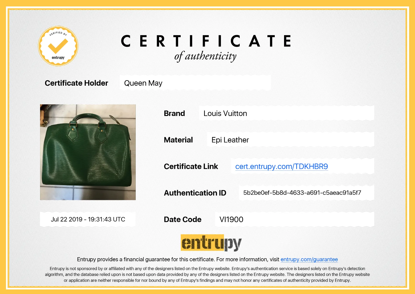 Louis Vuitton Epi Green Speedy 25