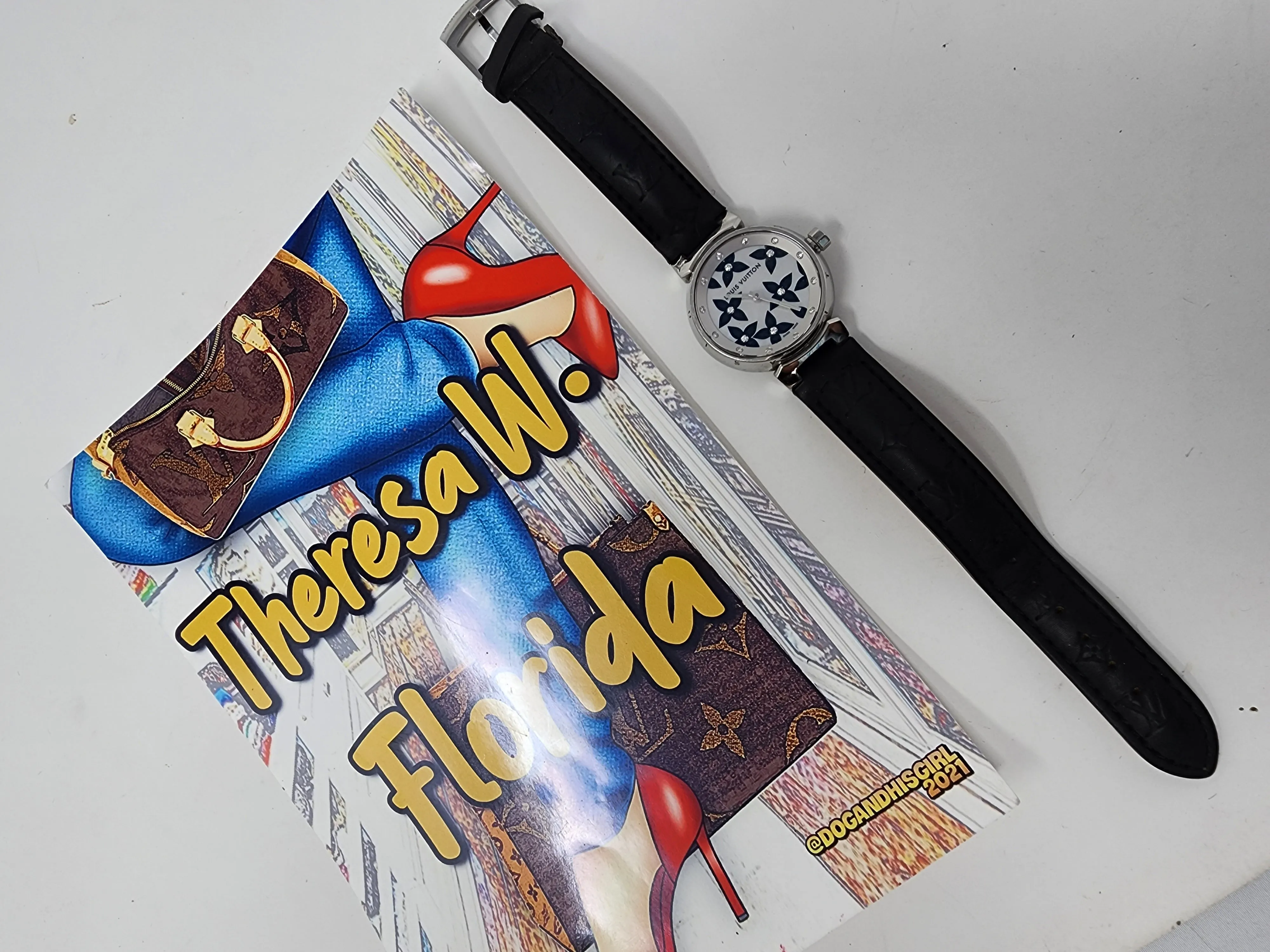 LOUIS VUITTON TAMBOUR FLOWERS & DIAMOND WATCH