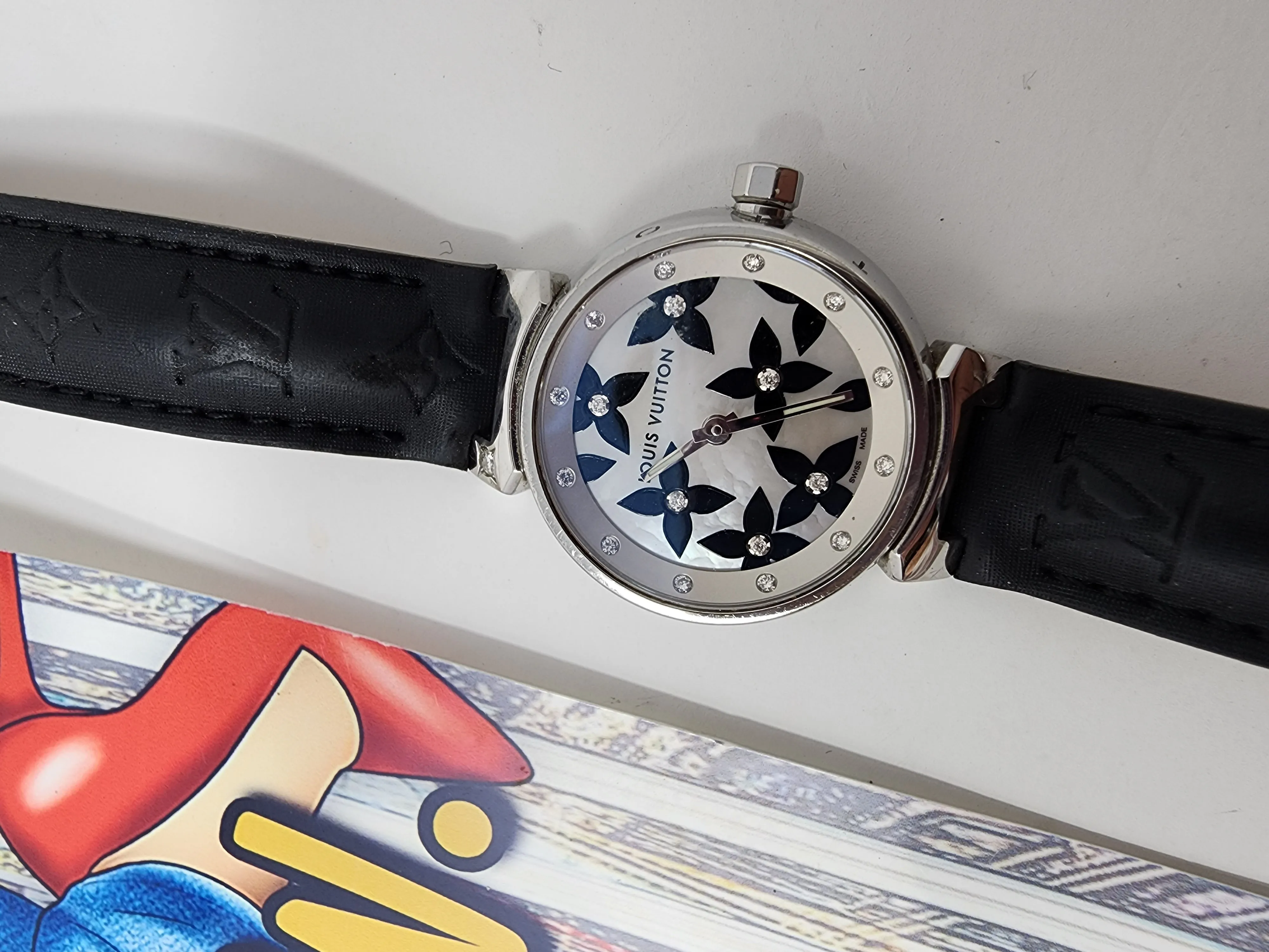 LOUIS VUITTON TAMBOUR FLOWERS & DIAMOND WATCH