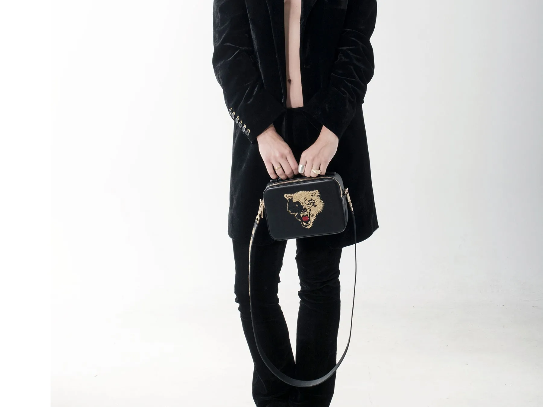 LTD.EDITION WOLF EMBROIDERED CROSSBODY BAG
