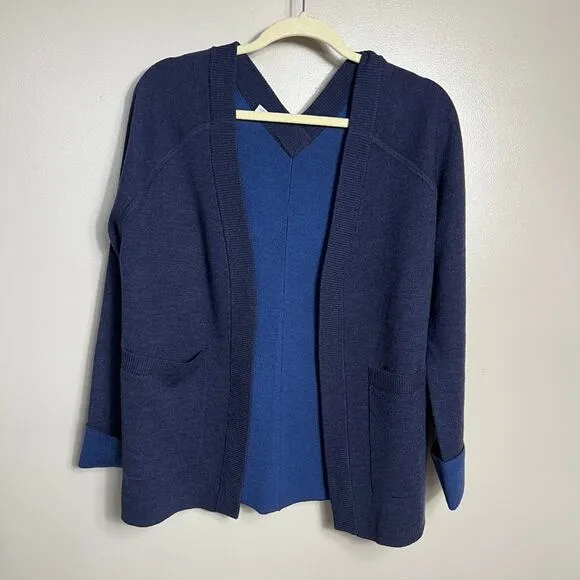 Lululemon Reverse Me Wrap Open Cardigan Sweater Merino Wool Blue Women Size 4