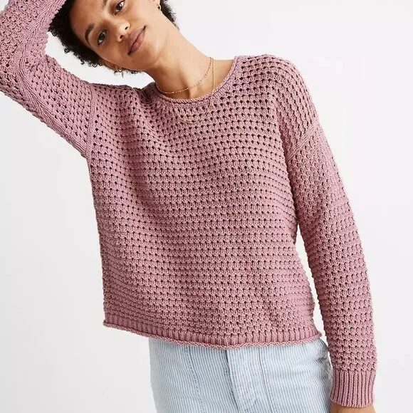 Madewell Open-Stitch Austen Pullover Sweater. Mauve. Size XS