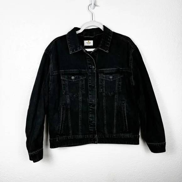 Marine Layer Washed Black Oversized Denim Jacket 100% Cotton Size Large