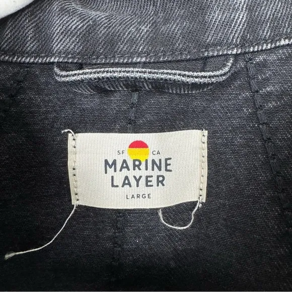 Marine Layer Washed Black Oversized Denim Jacket 100% Cotton Size Large