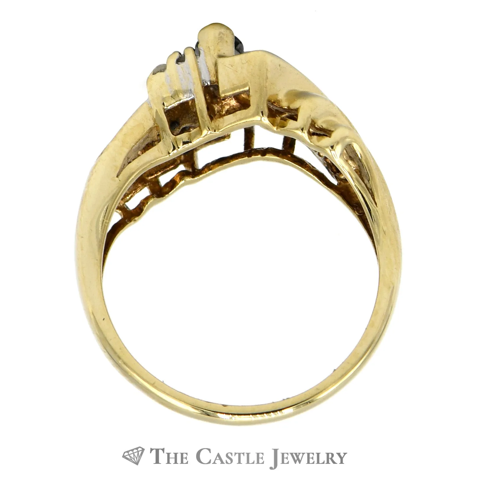 Marquise Cut Sapphire Ring with Round Diamond and Sapphire Accents in 10k Yellow Gold
