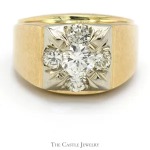 Men's 1cttw Diamond Cluster Ring in 14k Yellow Gold
