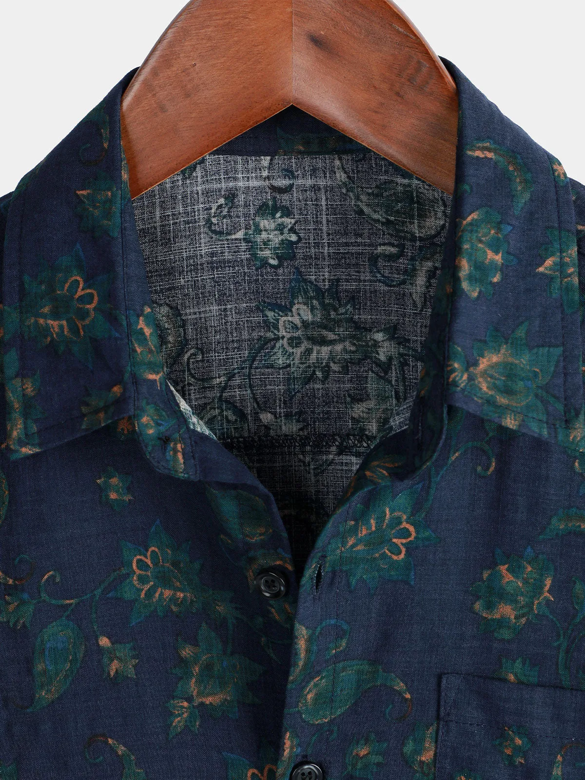 Men's Blue Floral Holiday Casual Pocket Short Sleeve Button Up Shirt