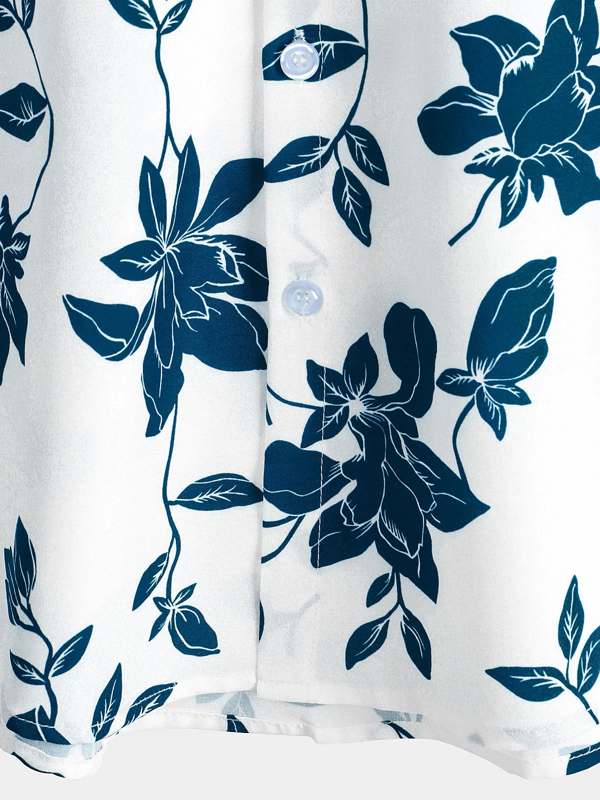 Men's Blue Floral Summer Holiday Button Up Short Sleeve Shirt