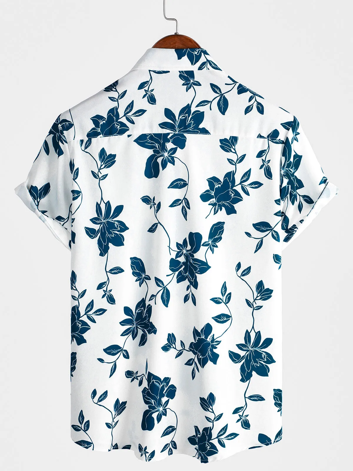 Men's Blue Floral Summer Holiday Button Up Short Sleeve Shirt