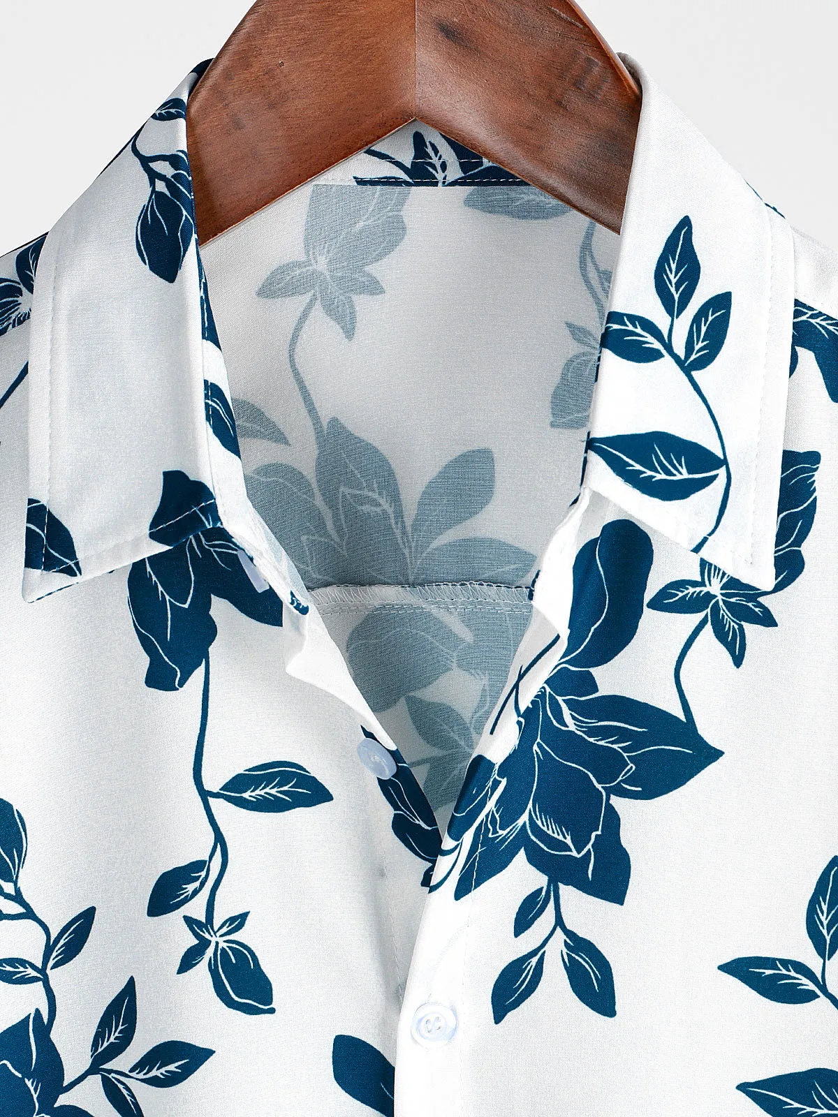 Men's Blue Floral Summer Holiday Button Up Short Sleeve Shirt